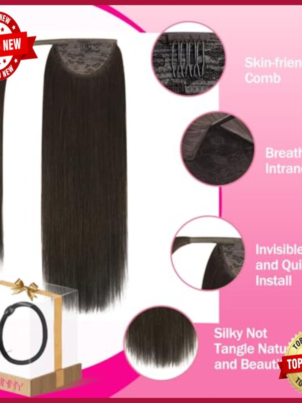 Real Human Hair Ponytail Extension 18 Inch Wrap Around Clip In - Picture 3 of 6